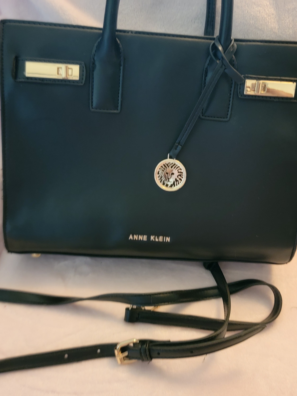 Anne Klein Black Structured Leather Satchel